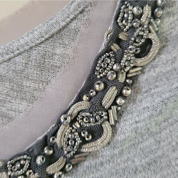 Loft Ann Taylor Gray Beaded Roundneck Short Sleeve Pullover Top - Picture 8 of 11